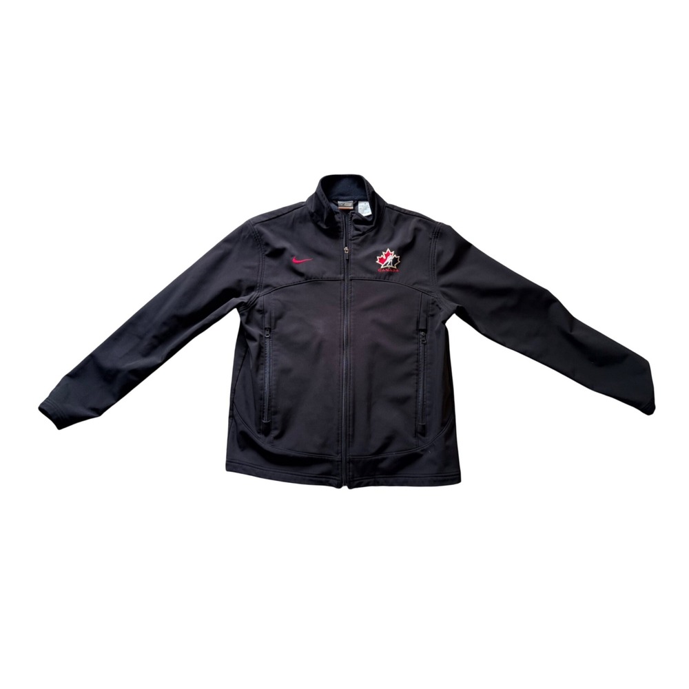 Nike Bauer Mens Hockey Canada Softshell Jacket Black Full Zip Fleece Lined Small
